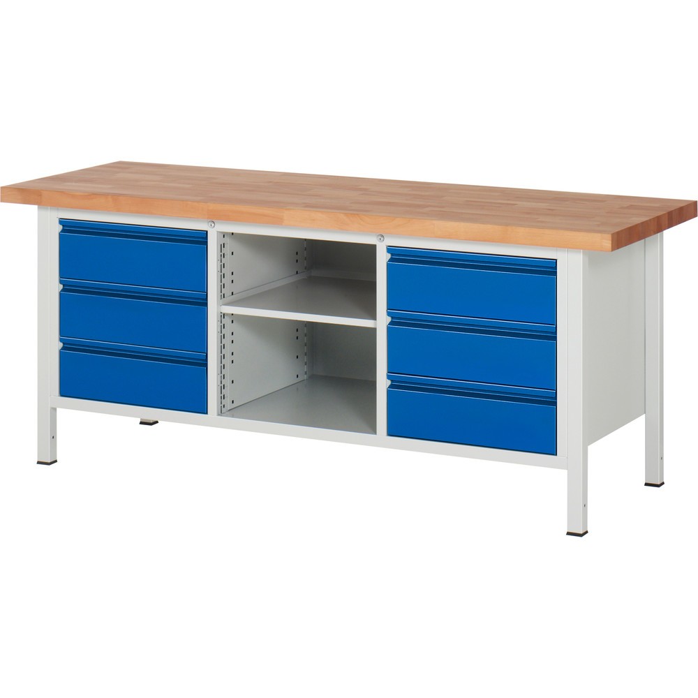 Produktabbildung Nr. 1: RAU Établi série 8000, 1 caisson triple, 1 tablette, HxlxP 840 x 2 000 x 700 mm, 6 tiroirs extractibles à 90 % 6 x 180 mm