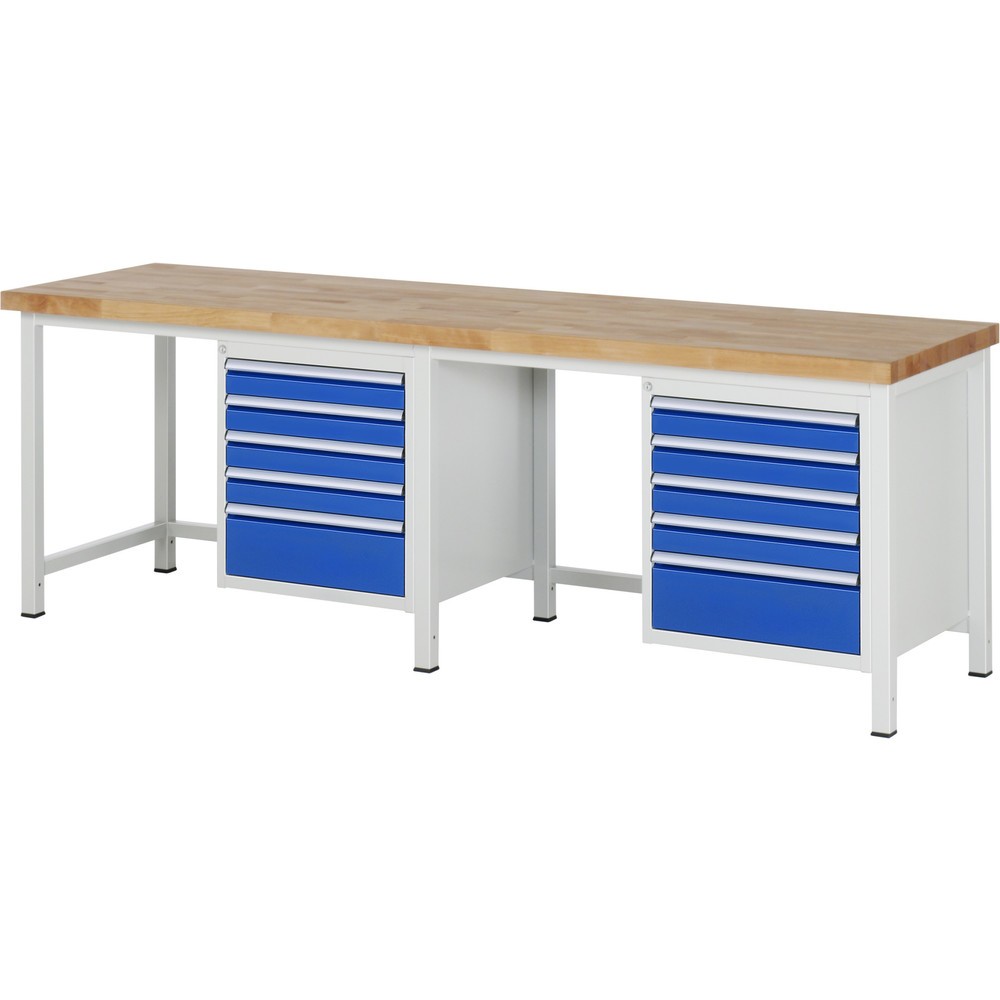 Produktabbildung Nr. 1: RAU Établi série 8000, 2 caissons HxlxP 840-1 040 x 2 500 x 700 mm, 10 tiroirs extractibles à 90 % 8 x 90, 2 x 180 mm