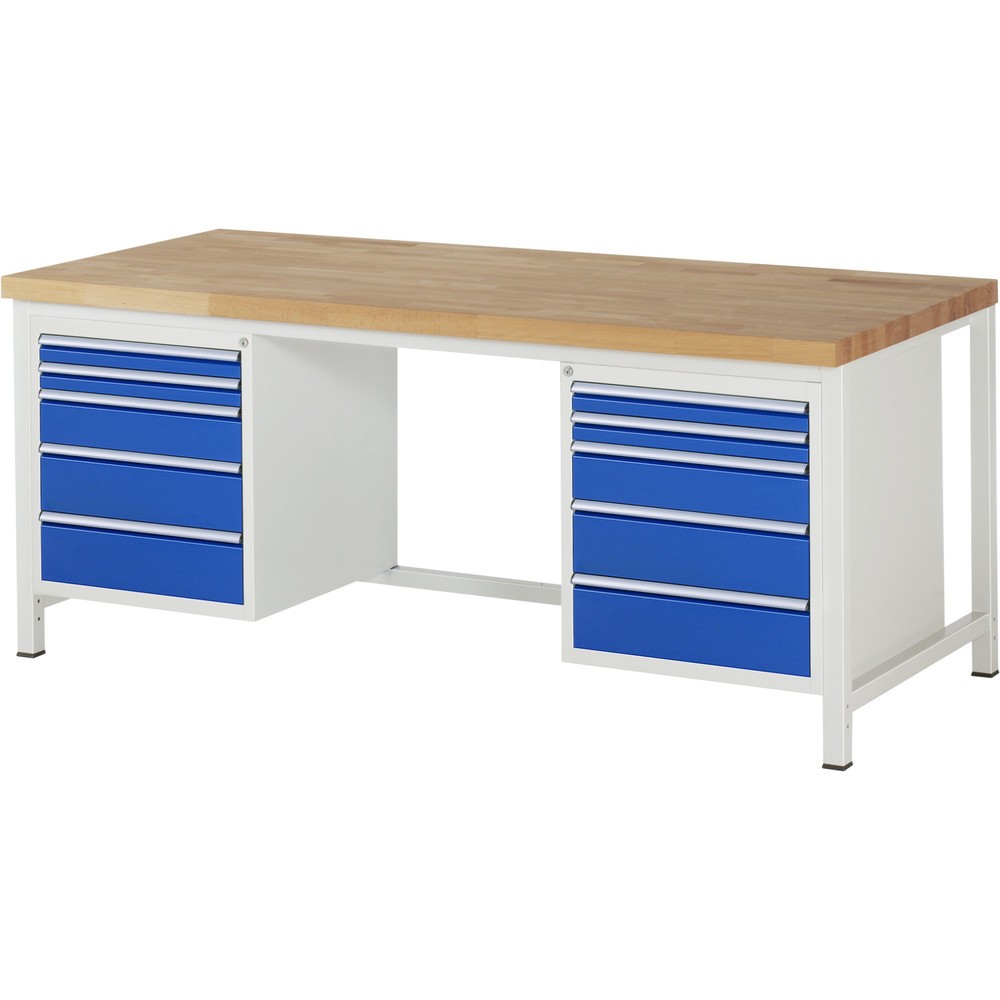 Produktabbildung Nr. 1: RAU Établi série 8000, 2 caissons, HxlxP 840 x 2 000 x 900 mm, 10 tiroirs extractibles à 90 % 4 x 60, 2 x 120, 4 x 150 mm