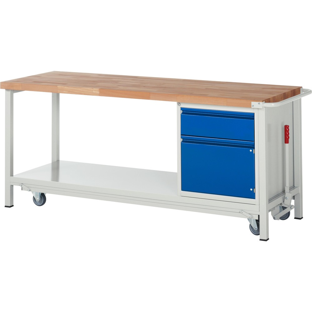 Produktabbildung Nr. 1: RAU Établi série 8000 avec rouleur abaissable, 1 caisson, 1 tablette, HxlxP 880 x 2 000 x 700 mm, 1 tiroirs extractibles à 90%, 1 porte battante