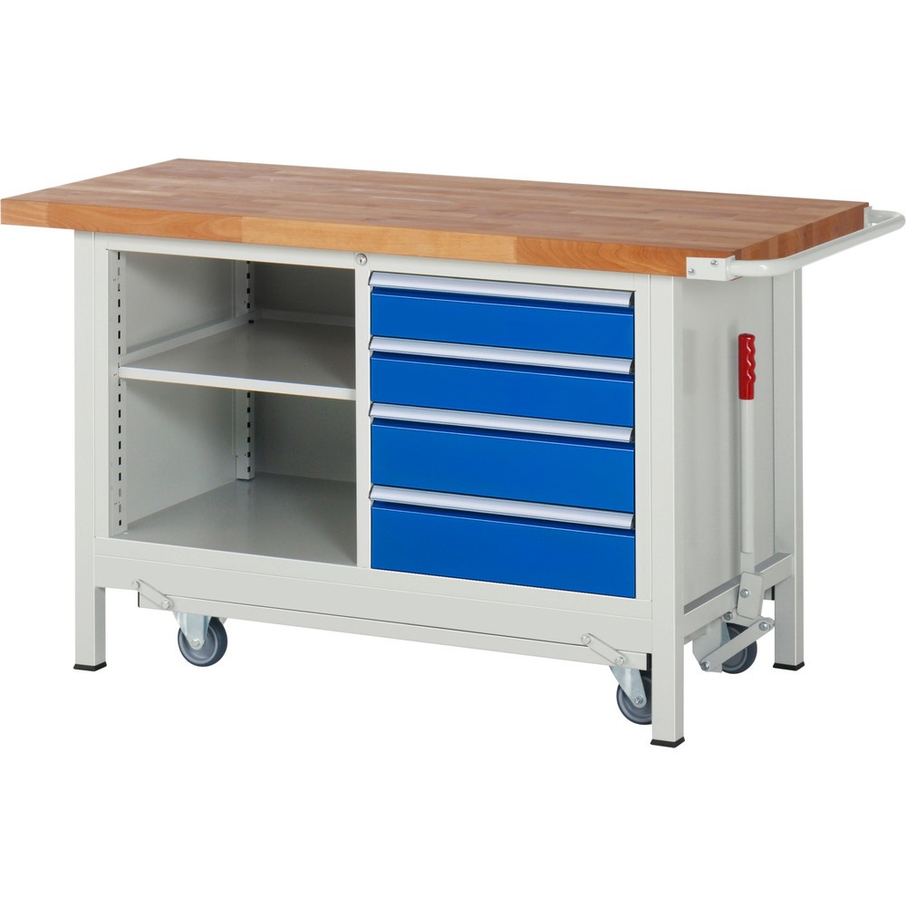 Produktabbildung Nr. 1: RAU Établi série 8000 avec rouleur abaissable, 1 caisson double, HxlxP 880 x 1 500 x 700 mm, 4 tiroirs extractibles à 90 %, 1 tablette