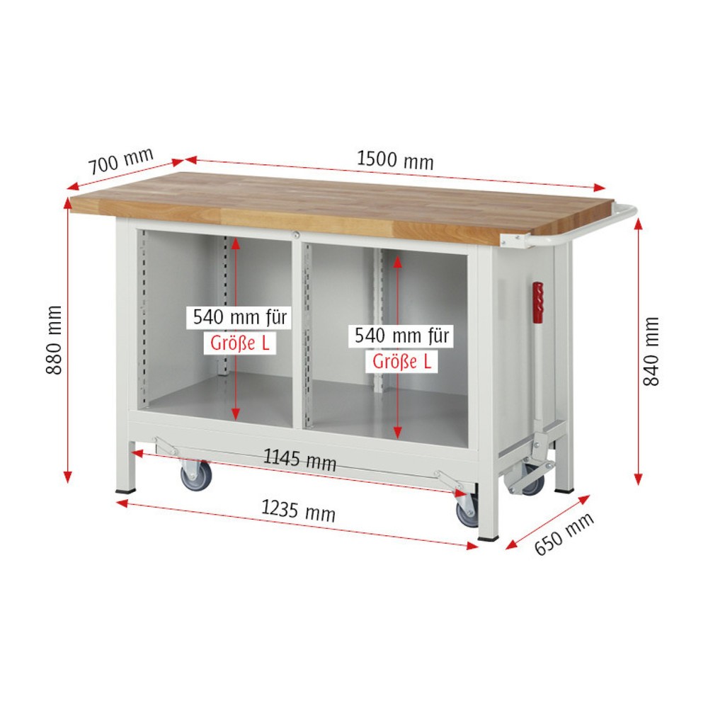 Produktabbildung Nr. 7: RAU Établi série 8000 avec rouleur abaissable, 1 caisson double, HxlxP 880 x 1 500 x 700 mm, 2 tiroirs 2 x 180 mm, 1 porte battante
