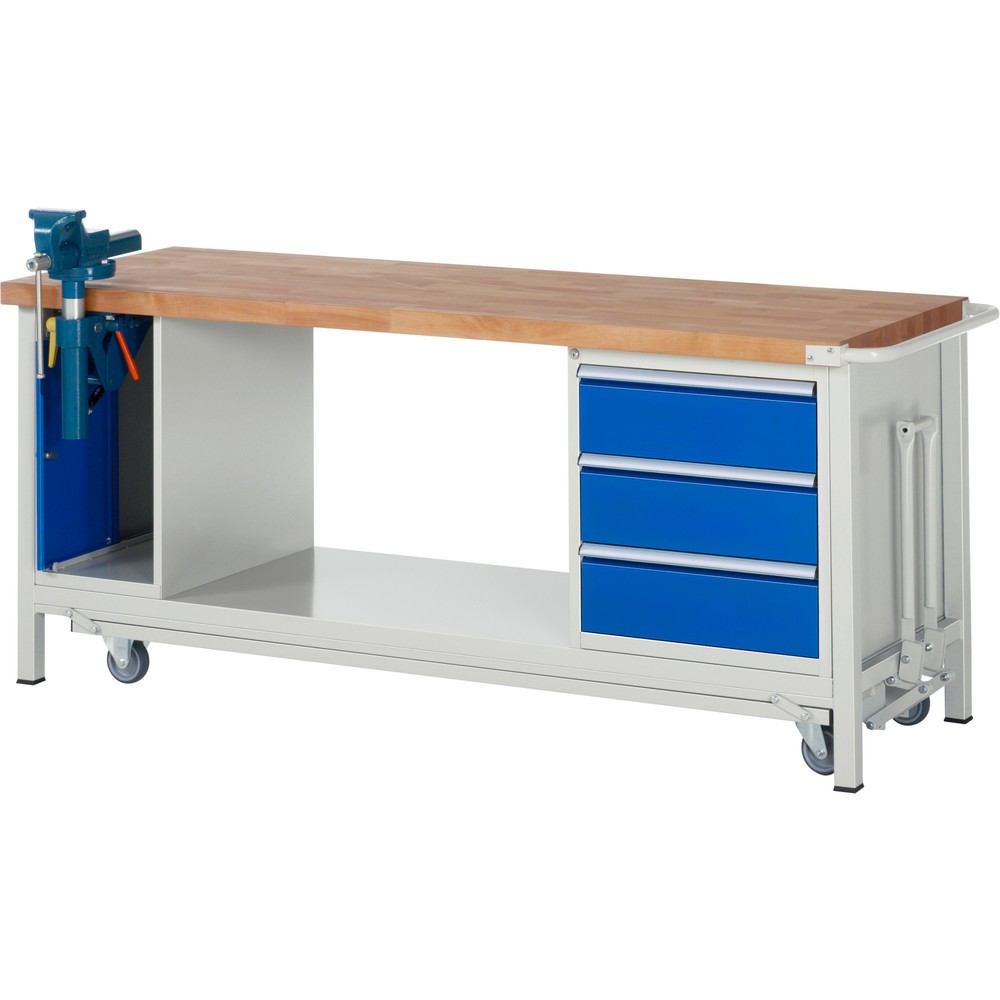 Produktabbildung Nr. 1: RAU Établi série 8000 avec rouleur abaissable, 2 caissons, 1 tablette, HxlxP 880 x 2 000 x 700 mm, 3 tiroirs extractibles à 90%