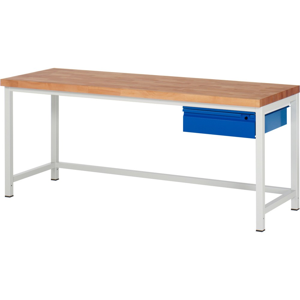 Produktabbildung Nr. 1: RAU Établi série 8000, Plan de travail en hêtre massif, épaisseur 40 mm, HxlxP 840-1 040 x 2 000 x 700 mm, 1 tiroir 1 x 150 mm