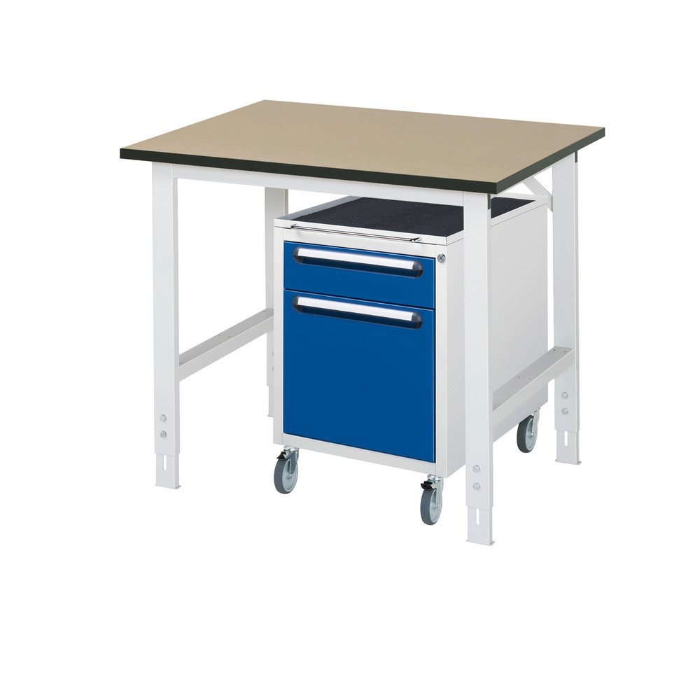 Illustration du produit: RAU Kit d'atelier TOM en 2 parties, avec table de travail, HxlxP 760-1 080 x 1 000 x 800 mm, plan de travail en MDF, incl. caisson à roulettes avec 2 tiroirs, HxlxP 690 x 480 x 600 mm