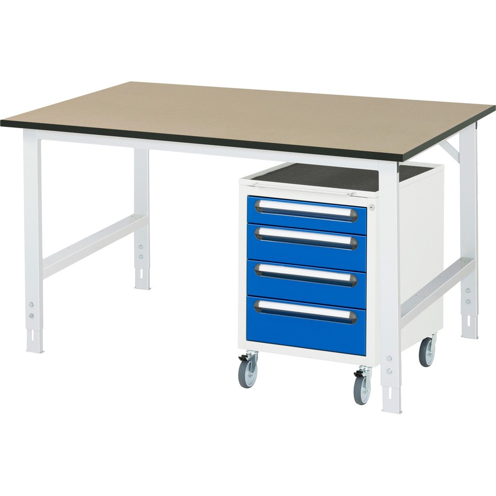 Produktabbildung Nr. 1: RAU Kit d'atelier TOM en 2 parties, avec table de travail, HxlxP 760-1 080 x 1 500 x 1 000 mm, plan de travail en MDF, incl. caisson à roulettes avec 3 tiroirs, HxlxP 690 x 480 x 600 mm