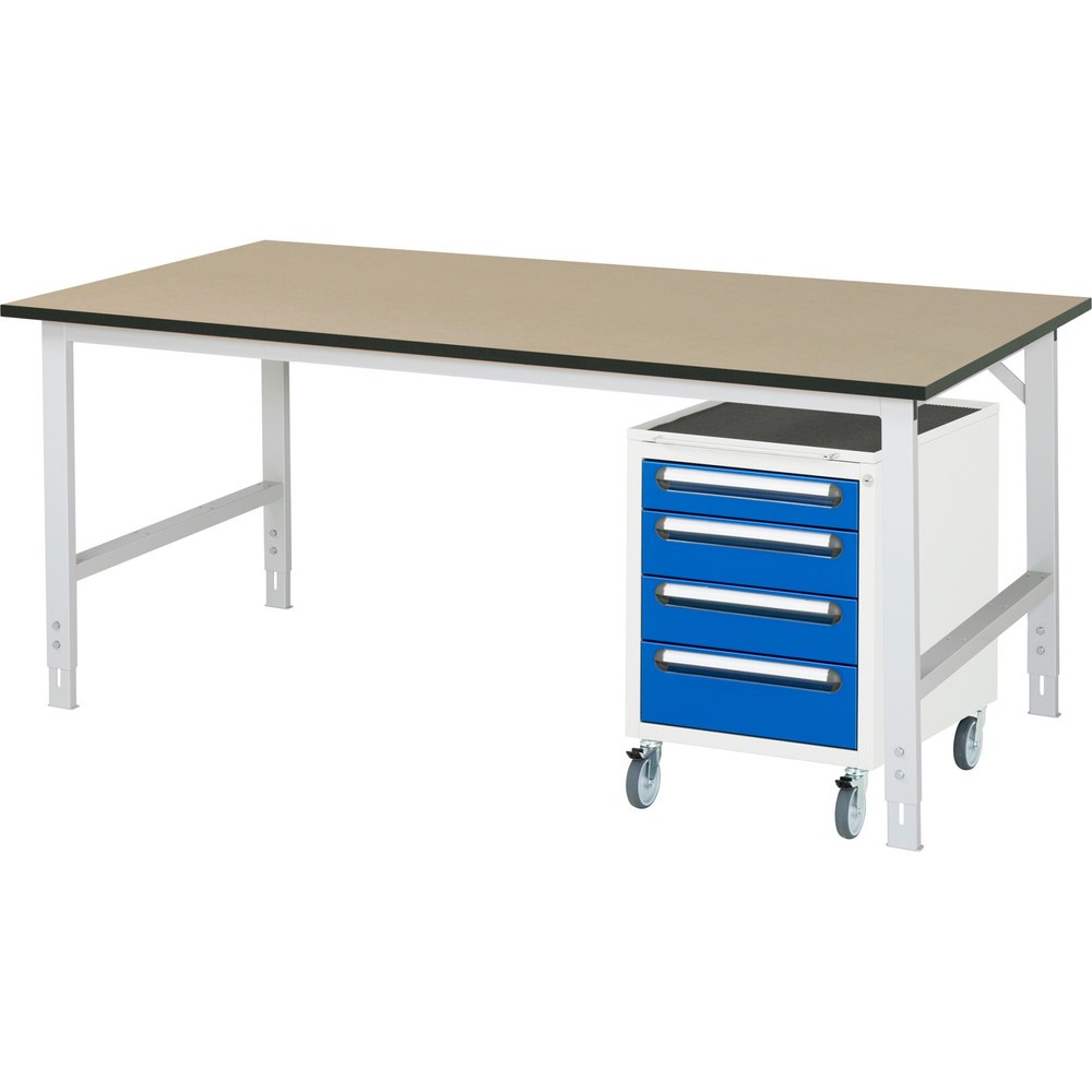 Illustration du produit: RAU Kit d'atelier TOM en 2 parties, avec table de travail, HxlxP 760-1 080 x 2 500 x 1 000 mm, plan de travail en MDF, incl. caisson à roulettes avec 3 tiroirs, HxlxP 690 x 480 x 600 mm