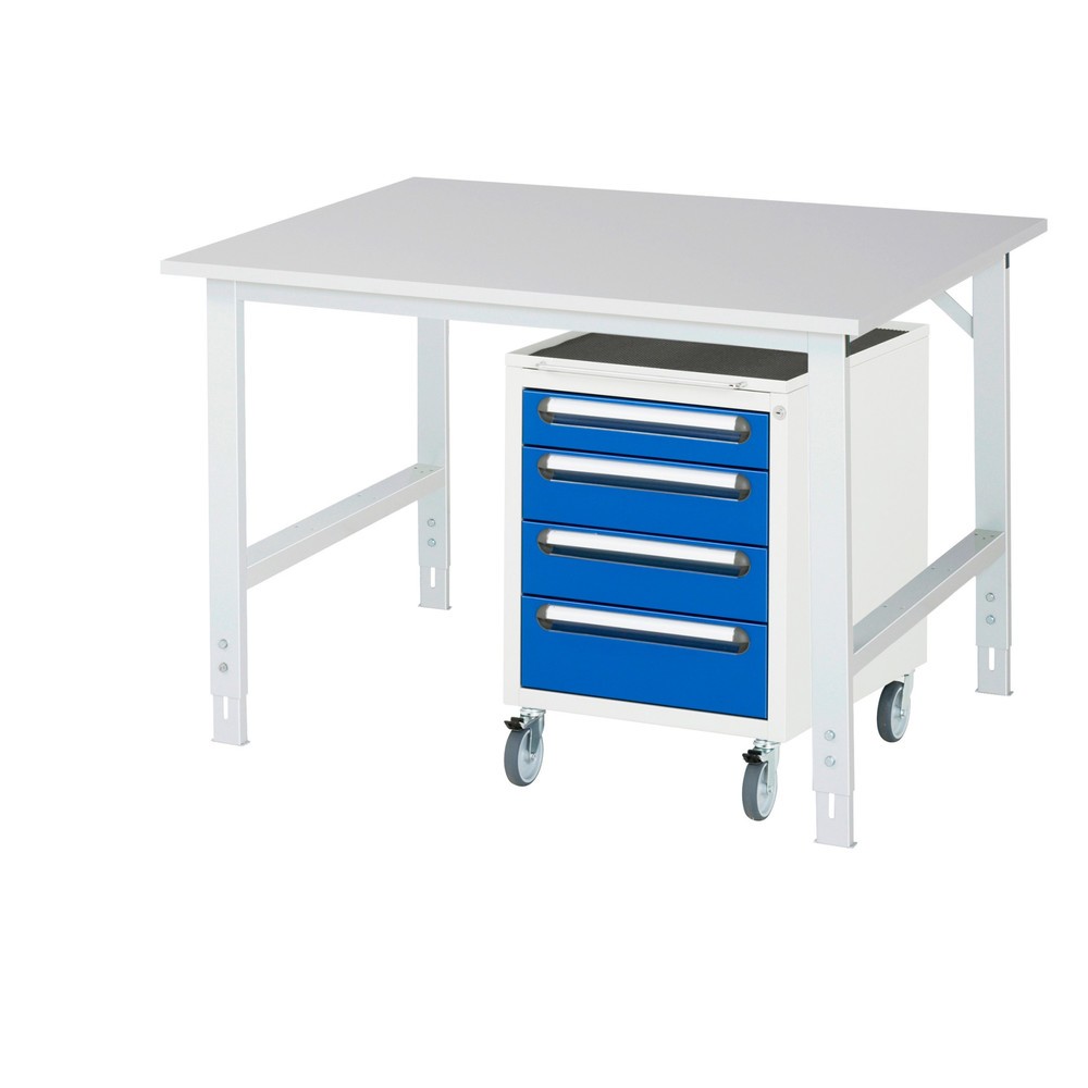Produktabbildung Nr. 1: RAU Kit d'atelier TOM en 2 parties, avec table de travail, HxlxP 760-1 080 x 1 250 x 1 000 mm, plan de travail en mélamine, plus caisson à roulettes avec 3 tiroirs, HxlxP 690 x 480 x 600 mm