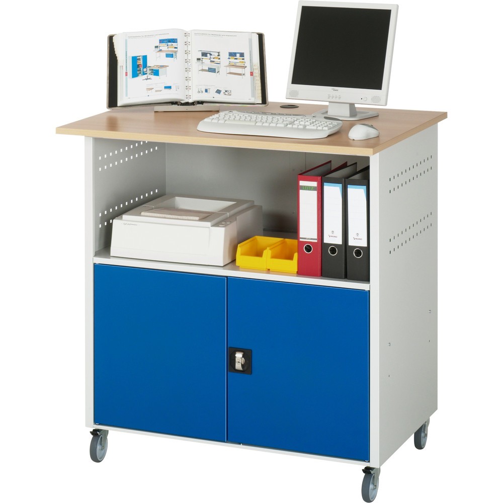 Produktabbildung Nr. 2: RAU Poste informatique HxlxP 1 150 x 1 100 x 800 mm, plan de travail décor hêtre, avec 2 portes battantes et bloc multiprises