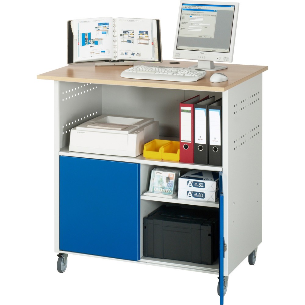 Produktabbildung Nr. 3: RAU Poste informatique HxlxP 1 150 x 1 100 x 800 mm, plan de travail décor hêtre, avec 2 portes battantes et bloc multiprises