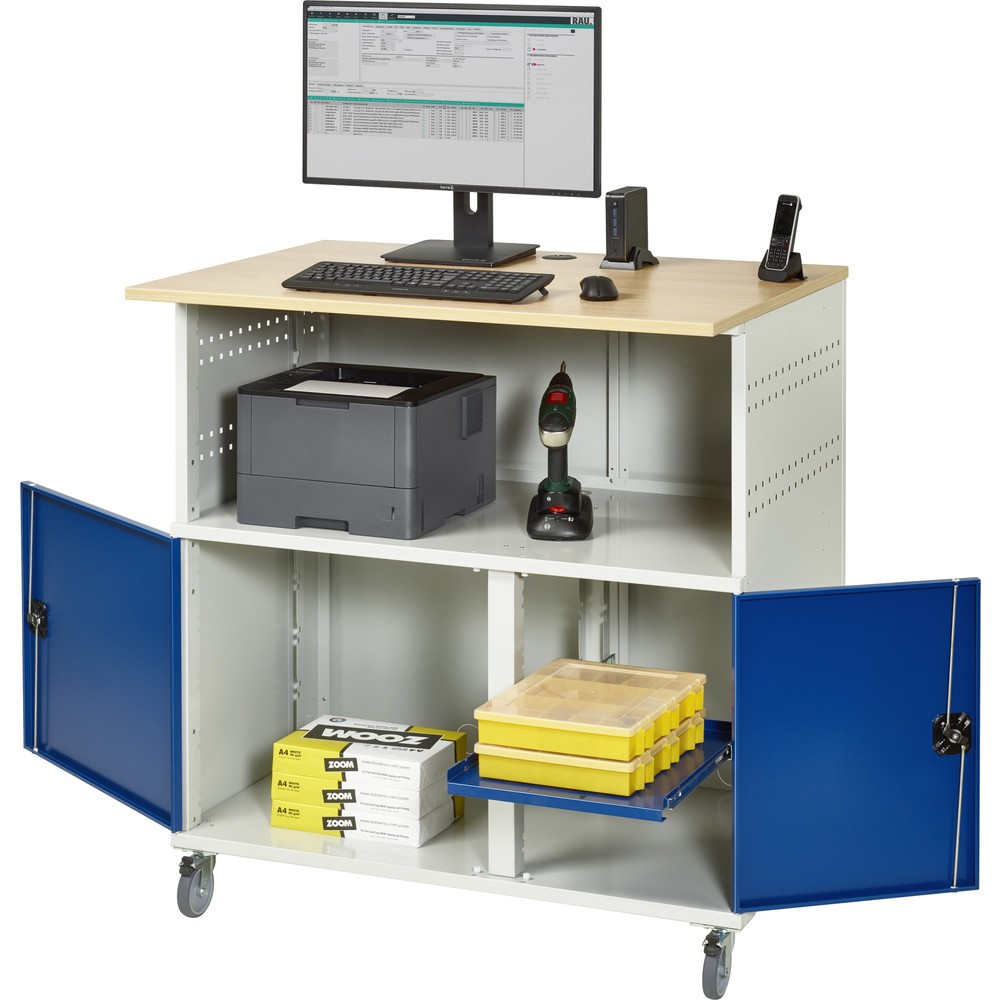 Produktabbildung Nr. 4: RAU Poste informatique HxlxP 1 150 x 1 100 x 800 mm, plan de travail décor hêtre, avec 2 portes battantes et bloc multiprises