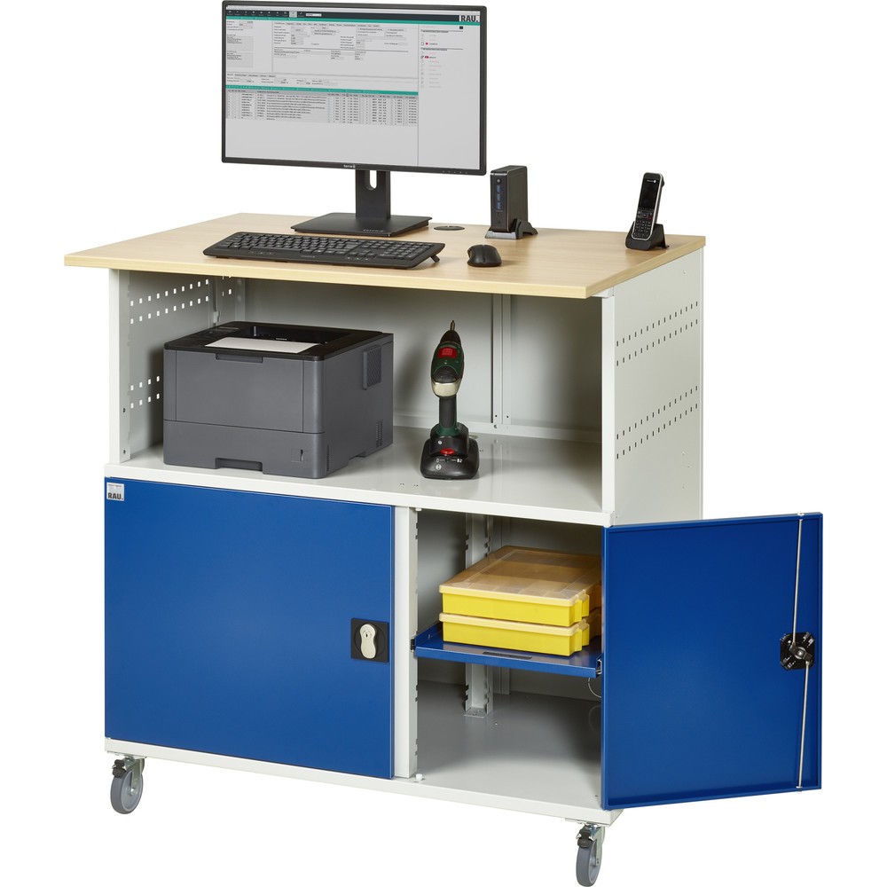 Produktabbildung Nr. 5: RAU Poste informatique HxlxP 1 150 x 1 100 x 800 mm, plan de travail décor hêtre, avec 2 portes battantes et bloc multiprises