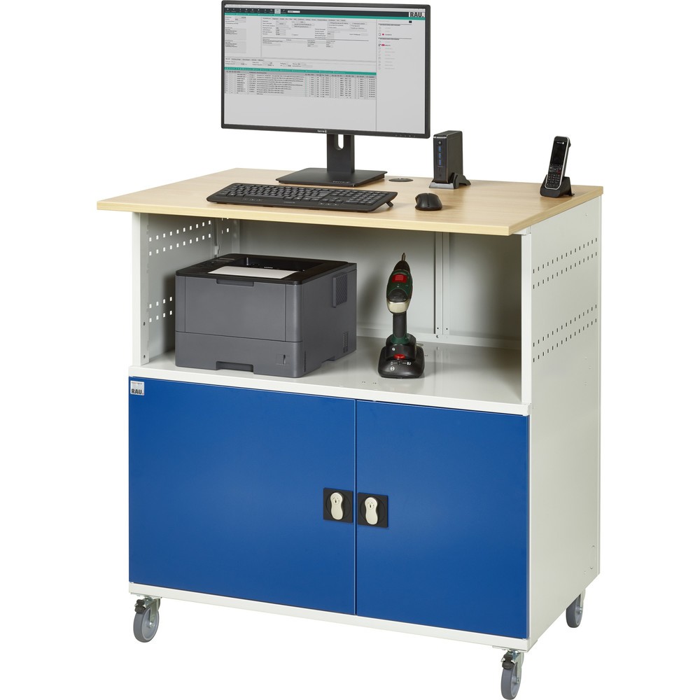 Produktabbildung Nr. 6: RAU Poste informatique HxlxP 1 150 x 1 100 x 800 mm, plan de travail décor hêtre, avec 2 portes battantes et bloc multiprises