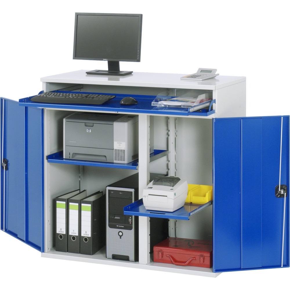 Produktabbildung Nr. 1: RAU Armoire informatique, HxlxP 1 060 x 1 100 x 520 mm, avec 2 portes battantes, porte-clavier coulissant et jeu de roulettes