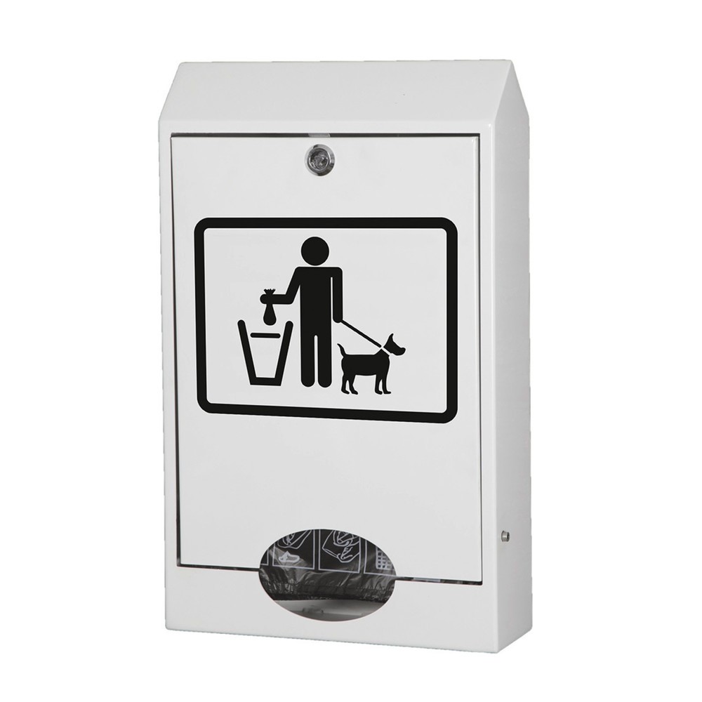 Product afbeelding: Dispenser voor hondenpoepzakjes RENNER type 7077-10 voor montage aan wand of paal, verkeerswit