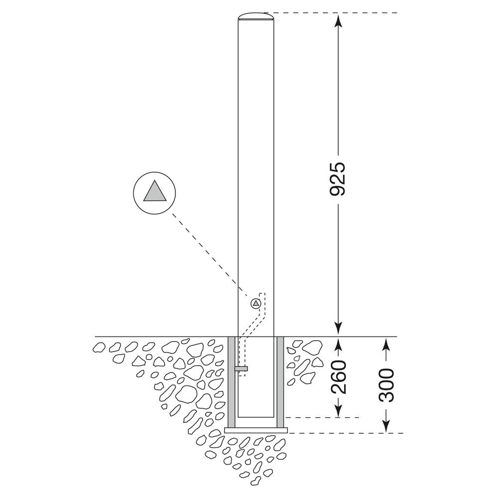 Produktabbildung Nr. 2: Roestvrijstalen paal MORAVIA MILANO, uitneembaar met bodemhuls, driehoekige sluiting, hxØ 925 (+260) x 76 mm