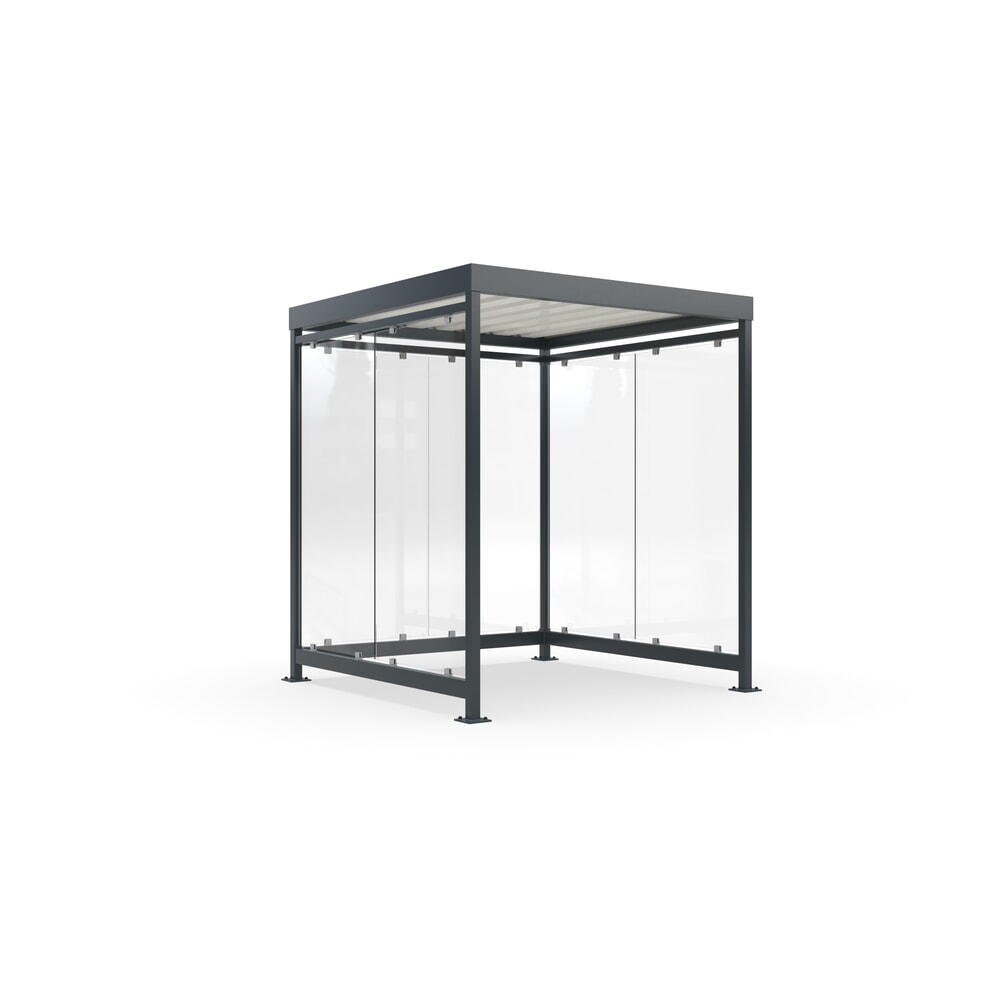 Product afbeelding: Rookoverkapping, kant-en-klaar gemonteerd, voor 4-5 personen, 3-zijdig, grijswit, Helder glas 01