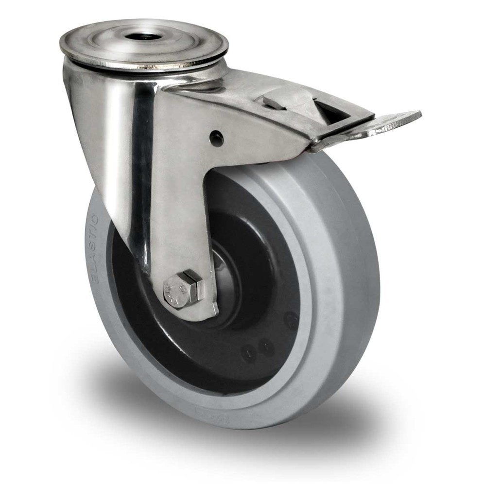 Roue directrice à trou dorsal avec blocage total ø 100 mm série R4E2 Roulement à billes en acier inoxydable Illustration du produit: Roue directrice à trou dorsal avec blocage total ø 100 mm série R4E2 Roulement à billes en acier inoxydable