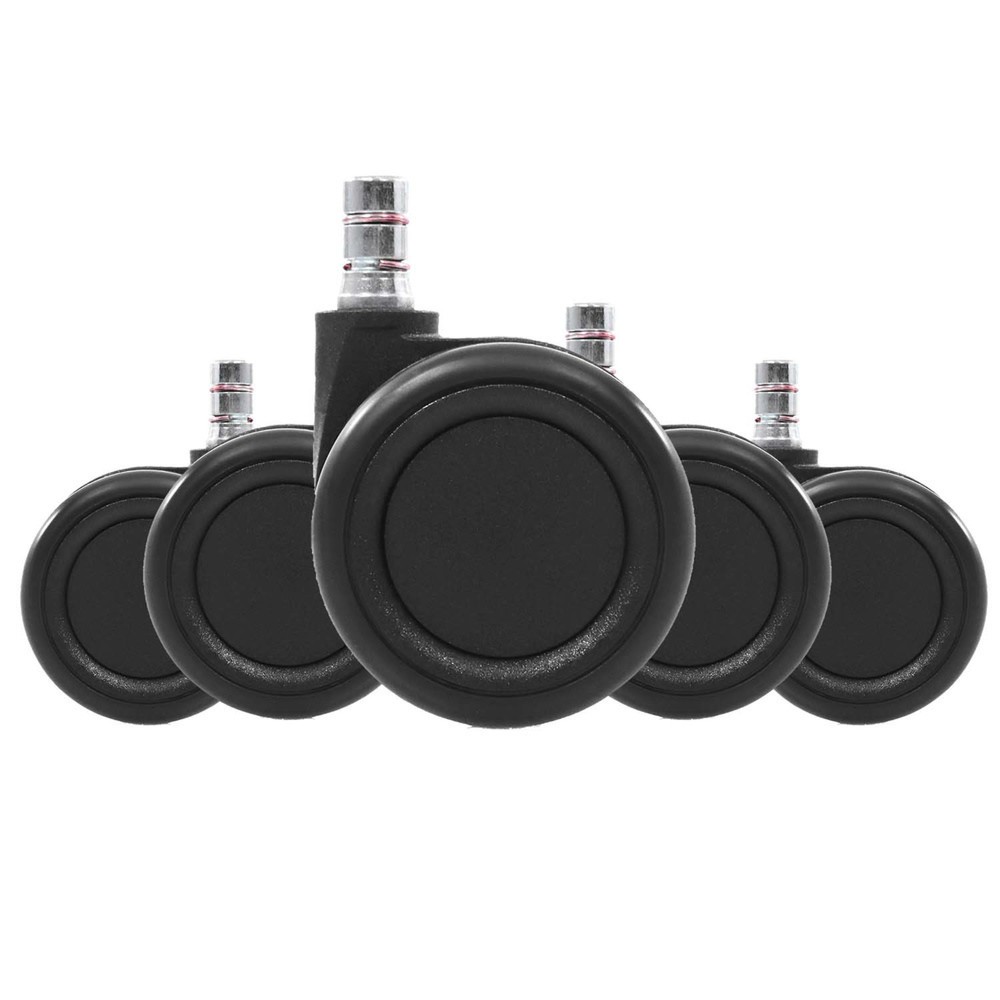 N° de l'image du produit 2 : 5x roulettes pour sols durs hjh OFFICE ROLO COLOR 60 11mm / 60mm roulettes de chaise de bureau pour sols durs (lot de 5) noir/nr