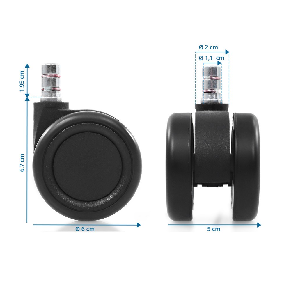 N° de l'image du produit 5 : 5x roulettes pour sols durs hjh OFFICE ROLO COLOR 60 11mm / 60mm roulettes de chaise de bureau pour sols durs (lot de 5) noir/nr
