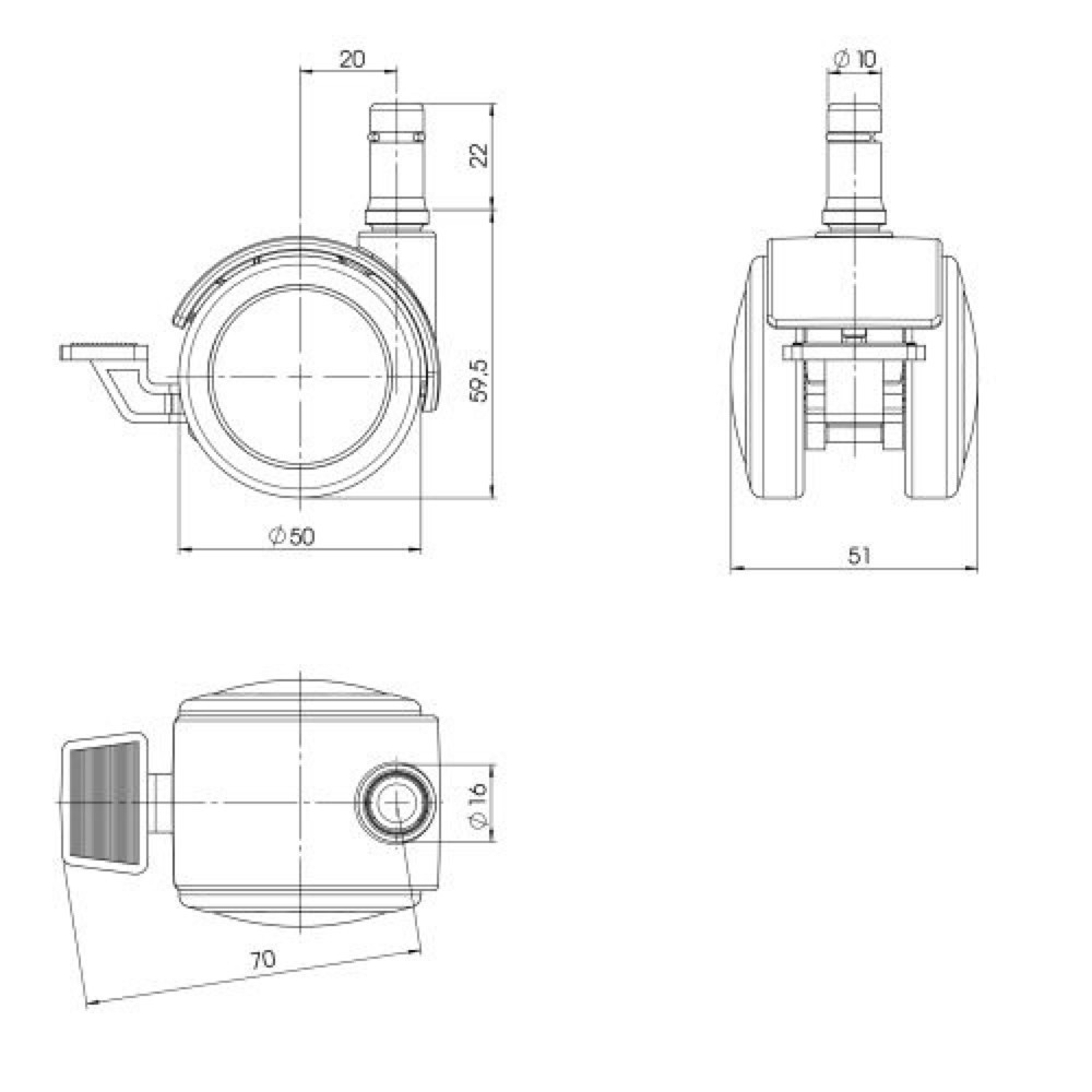 Produktabbildung Nr. 3: 5x roulettes pour sols durs hjh OFFICE avec frein de stationnement ROLO STOP 10mm / 50mm, (lot de 5)