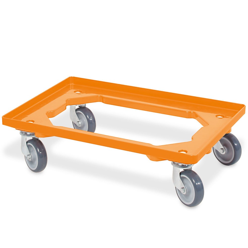 Produktabbildung Nr. 1: Rouleau de transport pour Bacs empilables Euro 600x400 mm orange, 4 roulettes pivotantes, roues en Caoutchouc gris