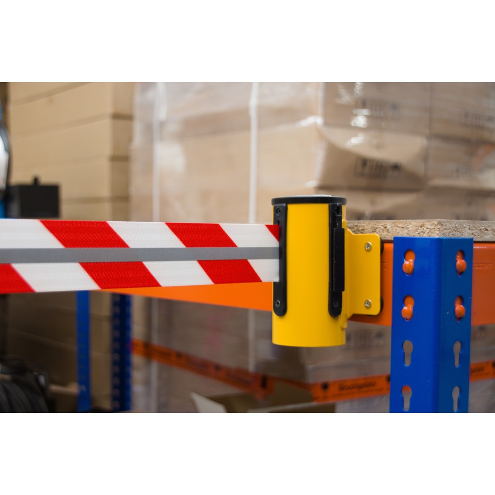 Produktabbildung Nr. 3: RS-GUIDESYSTEMS® bandcassette GLW 25-E REFLECTO, wandmontage, lengte 4 m, breedte 50 mm, behuizing geel, lint rood/wit