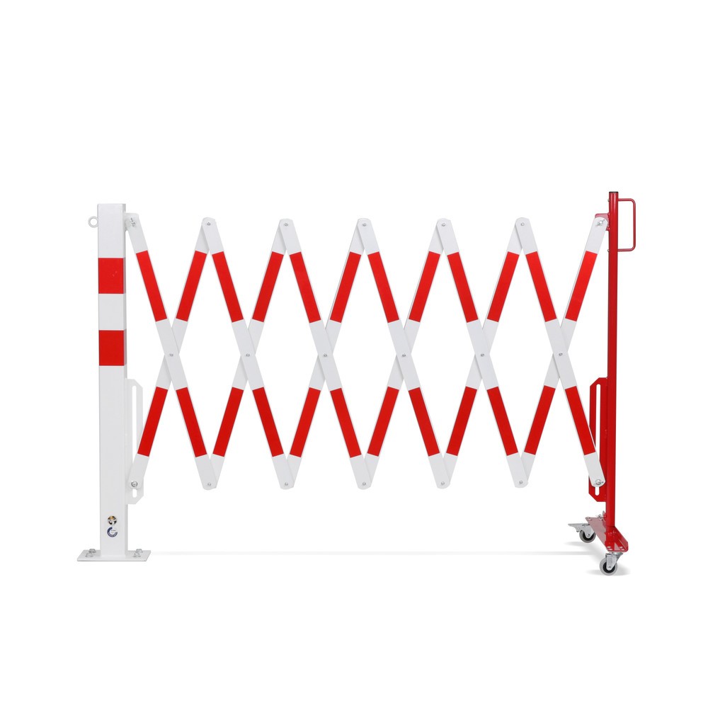 Productafbeelding nr. 12: Schaarhek dancop, 1 paal op wieltjes, 1 afzetpaal, breedte 4000 mm, rood/wit