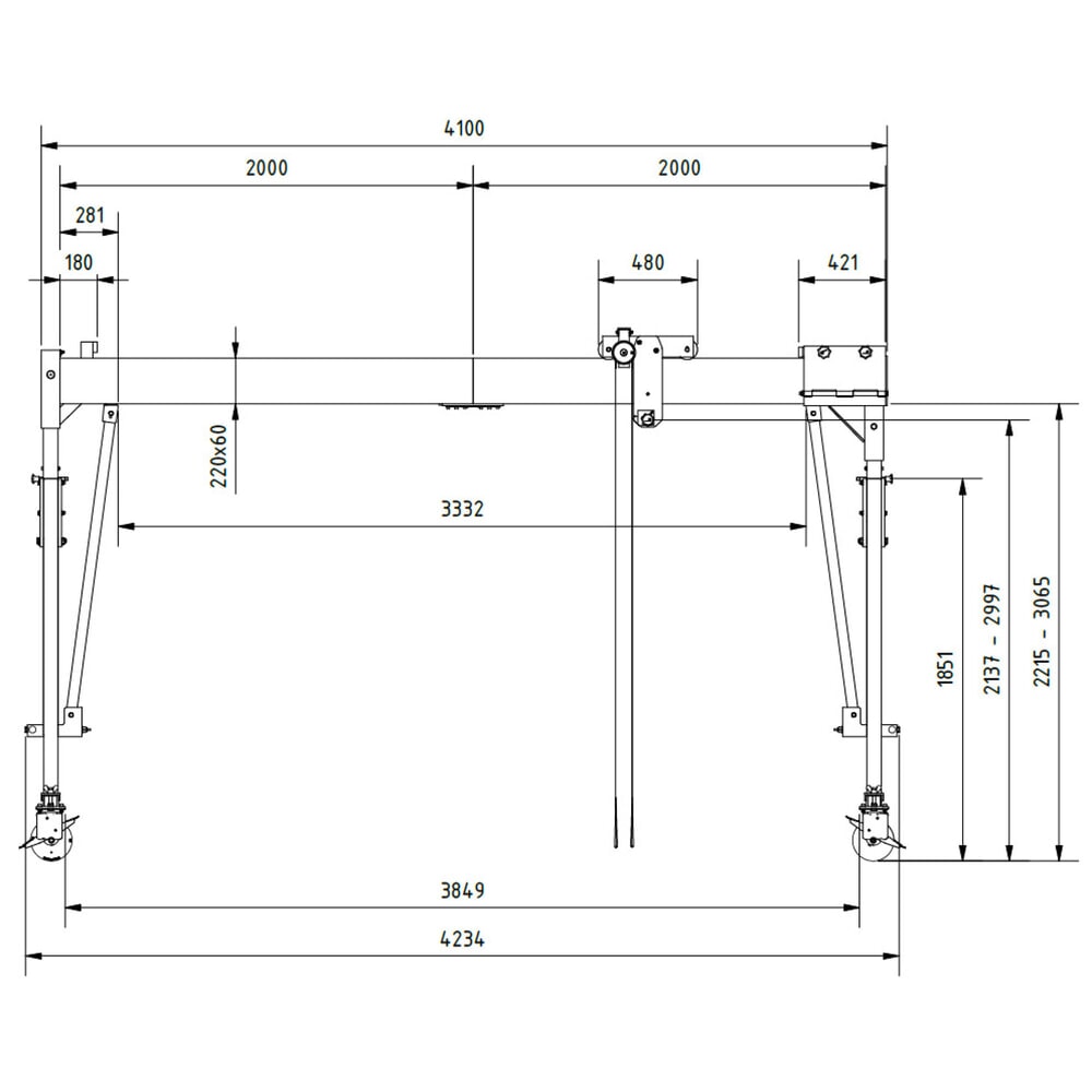 Productafbeelding nr. 3: SCHILLING aluminium portaalkraan met splitsbare traverse, verrijdbaar, totale hoogte max. 3.470 mm, draagvermogen 500 kg
