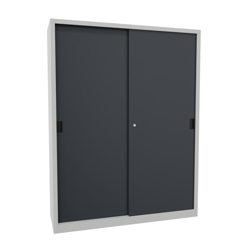 Produktabbildung Nr. 1: Schuifdeurenkast PAVOY met 8 legborden + scheidingswand, hxbxd 1.950 x 1.500 x 500 mm, antracietgrijs, lichtgrijs