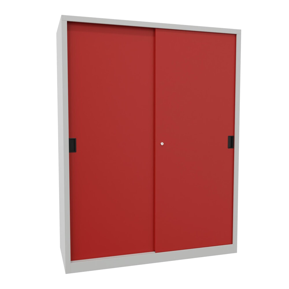 Produktabbildung Nr. 1: Schuifdeurenkast PAVOY met 8 legborden + scheidingswand, hxbxd 1.950 x 1.500 x 600 mm, vuurrood, lichtgrijs