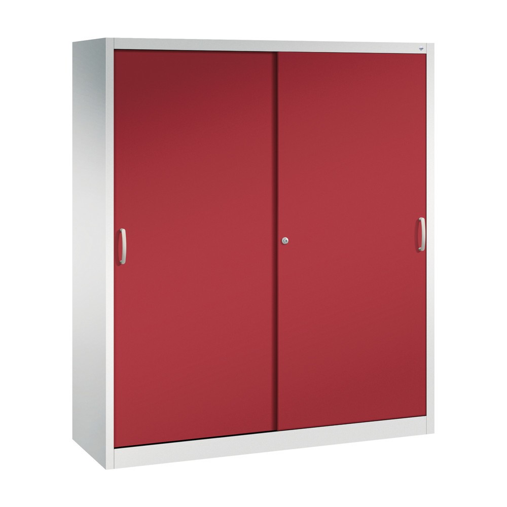 Produktabbildung Nr. 1: Schuifdeurkast, 1.950 x 1.600 x 500 mm, lichtgrijs, robijnrood