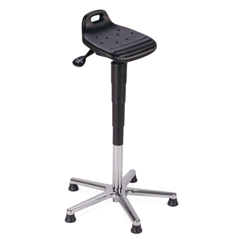 Produktabbildung Nr. 1: Stahulp, draai- en kantelbare PU-zitting, zithoogte 620-880 mm, aluminium onderstel, handgreep