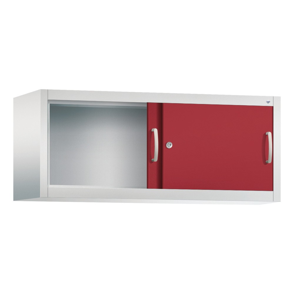 N° de l'image du produit 2 : Surmeuble pour armoire à portes coulissantes d’atelier C+P, H x l x P 500 x 1 200 x 400 mm, gris clair, rouge rubis