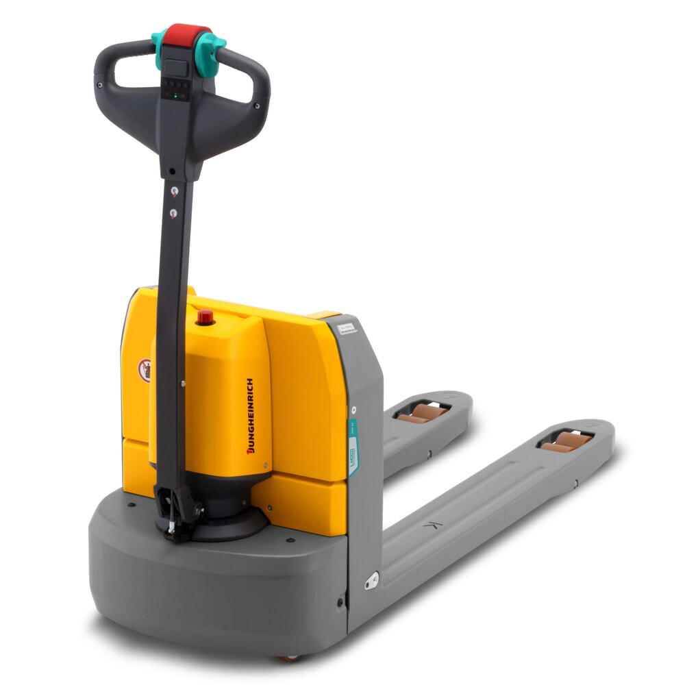 N° de l'image du produit 1 : Transpalette électrique Jungheinrich AME 15, capacité de charge 1 500 kg, longueur de fourche 1 150 mm, largeur de fourche spéciale 670 mm, galets tandem