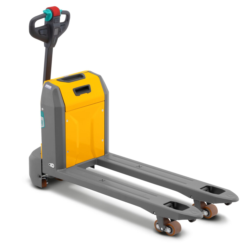 N° de l'image du produit 1 : Transpalette électrique Jungheinrich AME 18, capacité de charge 1 800 kg, longueur de fourche 1 150 mm, largeur de fourche spéciale 670 mm, galets tandem