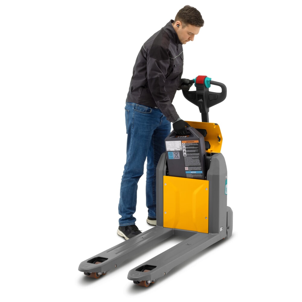 N° de l'image du produit 4 : Transpalette électrique Jungheinrich AME 18, capacité de charge 1 800 kg, longueur de fourche 1 150 mm, largeur de fourche spéciale 670 mm, galets tandem