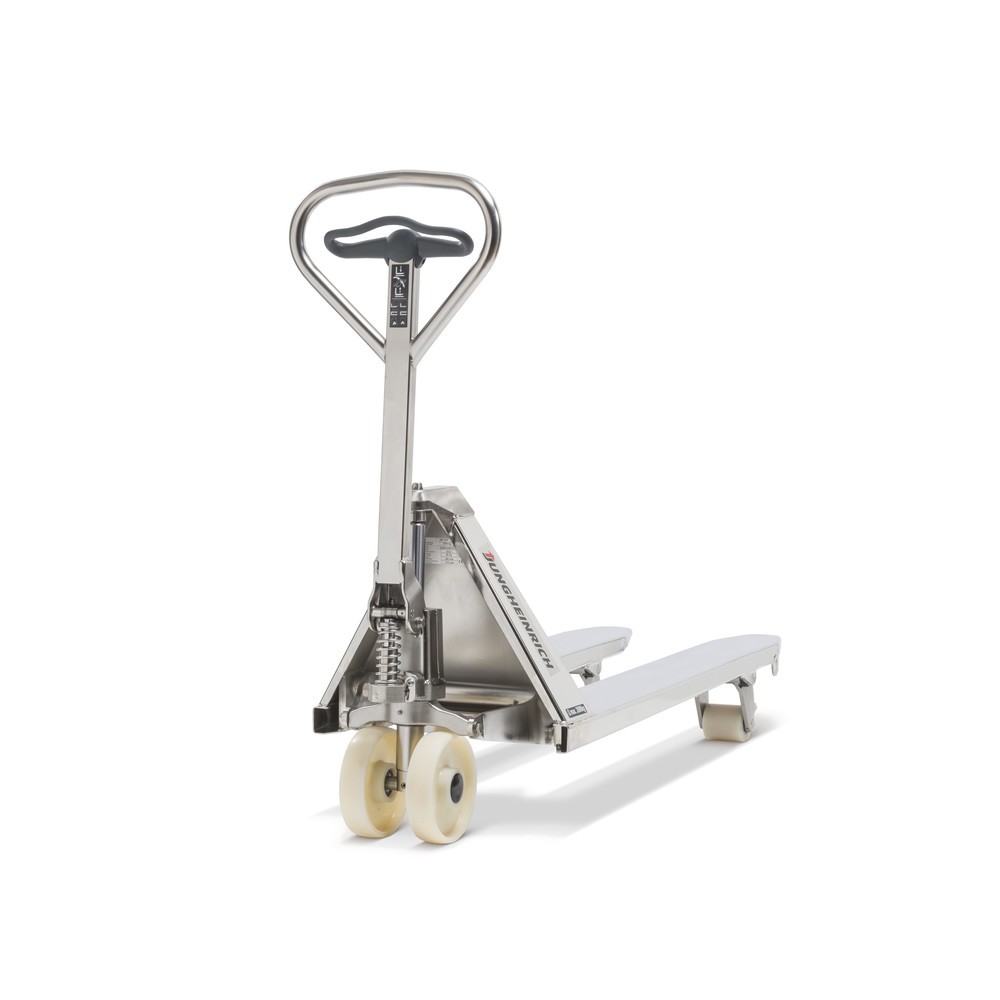 Produktabbildung Nr. 2: Transpalette manuel en acier inoxydable Jungheinrich AM I20p, version professionnelle, capacité de charge 2 000 kg, largeur spéciale des fourches de 680 mm, longueur des fourches 810 mm, nylon, galets tandem