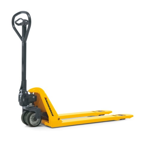 N° de l'image du produit 1 : Transpalette manuel surbaissé Jungheinrich AM 15&nbsp;l, largeur de fourches spéciale de 680&nbsp;mm, longueur des fourches 1&nbsp;150&nbsp;mm, caoutchouc plein&nbsp;/&nbsp;nylon, galets tandem