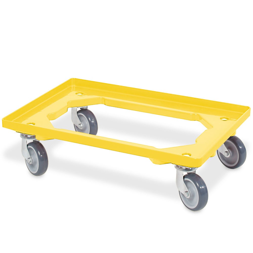 Produktabbildung Nr. 1: Transportroller voor euro-stapelbakken 600x400 mm geel, 4 zwenkwielen, grijze rubberen banden