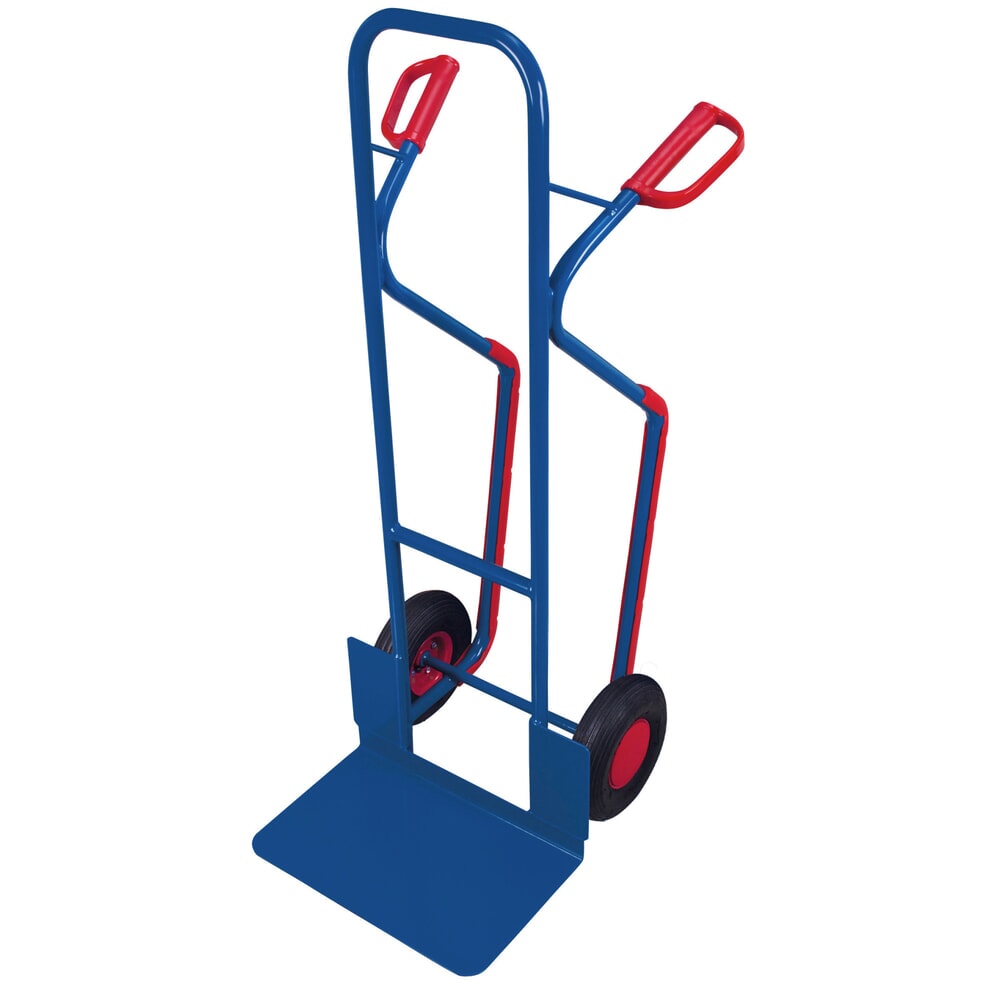 Illustration du produit: Diable en tube d’acier VARIOfit® avec patins interchangeables, capacité de charge 250 kg, pelle LxP 480 x 300 mm, pneumatique, pelle fixe, bleu gentiane