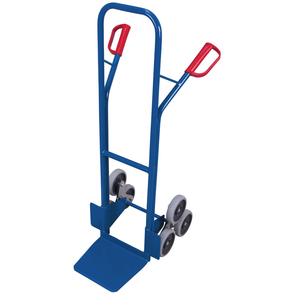 N° de l'image du produit 1 : Diable monte-escaliers VARIOfit® en acier, capacité de charge 200 kg, moyeu en étoile à 3 bras, pelle L x P 320 x 245 mm, pneus thermoplastiques, bleu gentiane