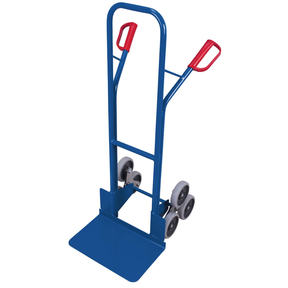 Illustration du produit: Diable monte-escaliers VARIOfit® en acier, capacité de charge 200 kg, moyeu à 3 bras, pelle L x P 480 x 295 mm, pneus thermoplastiques, bleu gentiane