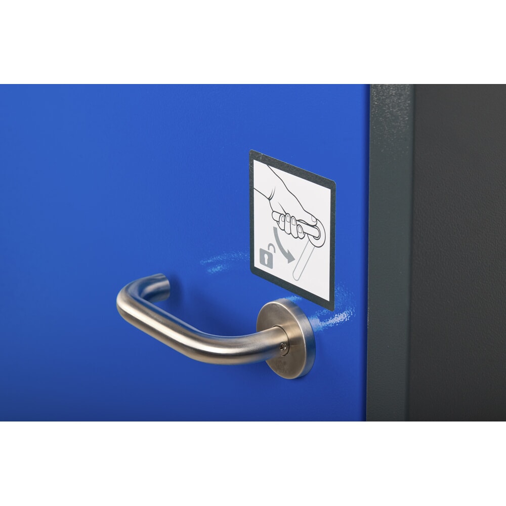 Productafbeelding nr. 3: Veiligheidskast asecos® type 90 voor lithium-ion accu’s ION-CORE-CHARGE, hxbxd 1.953x599x615 mm, 4x geperforeerde legborden, 2x contactdoosstrip (EU-uitvoering), 1x bodemlekbak