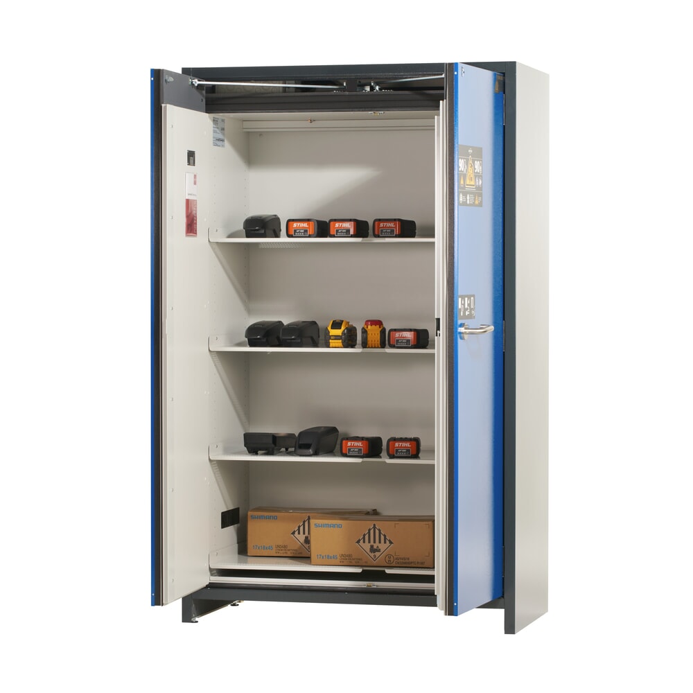Productafbeelding nr. 5: Veiligheidskast asecos® type 90 voor lithium-ion accu’s ION-CORE-STORE, hxbxd 1.953x1.193x615 mm, 4x geperforeerde legborden, 1x bodemlekbak