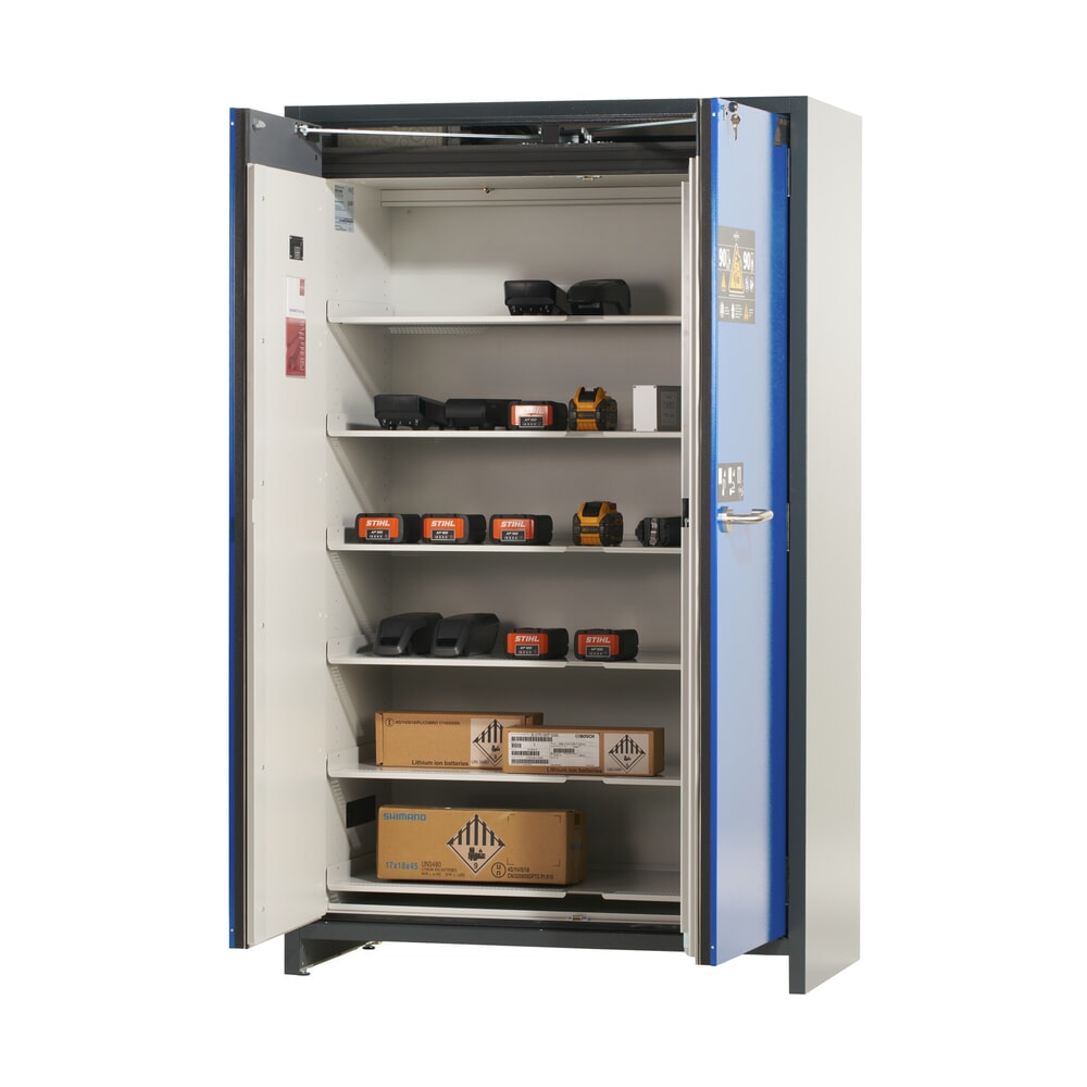 Productafbeelding nr. 5: Veiligheidskast asecos® type 90 voor lithium-ion accu’s ION-CORE-STORE, hxbxd 1.953x1.193x615 mm, 6x geperforeerde legborden, 1x bodemlekbak