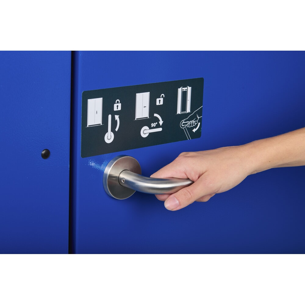 Productafbeelding nr. 2: Veiligheidskast asecos® type 90 voor lithium-ion accu’s ION-PRO-STORE, hxbxd 2.224x1.193x615 mm, 4x geperforeerde legborden, 4x contactdoosstrip (EU-uitvoering), 1x bodemlekbak