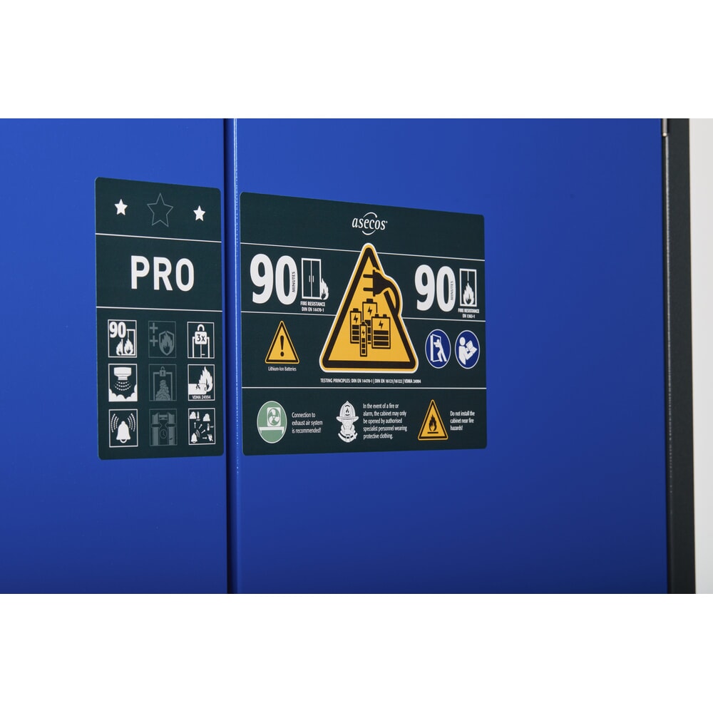Productafbeelding nr. 3: Veiligheidskast asecos® type 90 voor lithium-ion accu’s ION-PRO-STORE, hxbxd 2.224x1.193x615 mm, 4x geperforeerde legborden, 4x contactdoosstrip (EU-uitvoering), 1x bodemlekbak