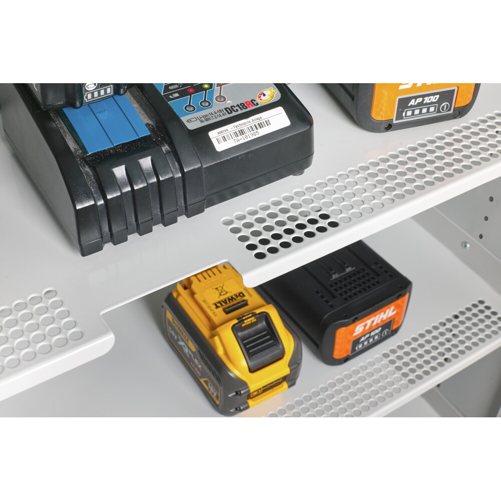 Productafbeelding nr. 3: Veiligheidskast asecos® type 90 voor lithium-ion accu’s ION-PRO-STORE, hxbxd 1.953x1.193x615 mm, 3x geperforeerde legborden, 1x bodemlekbak