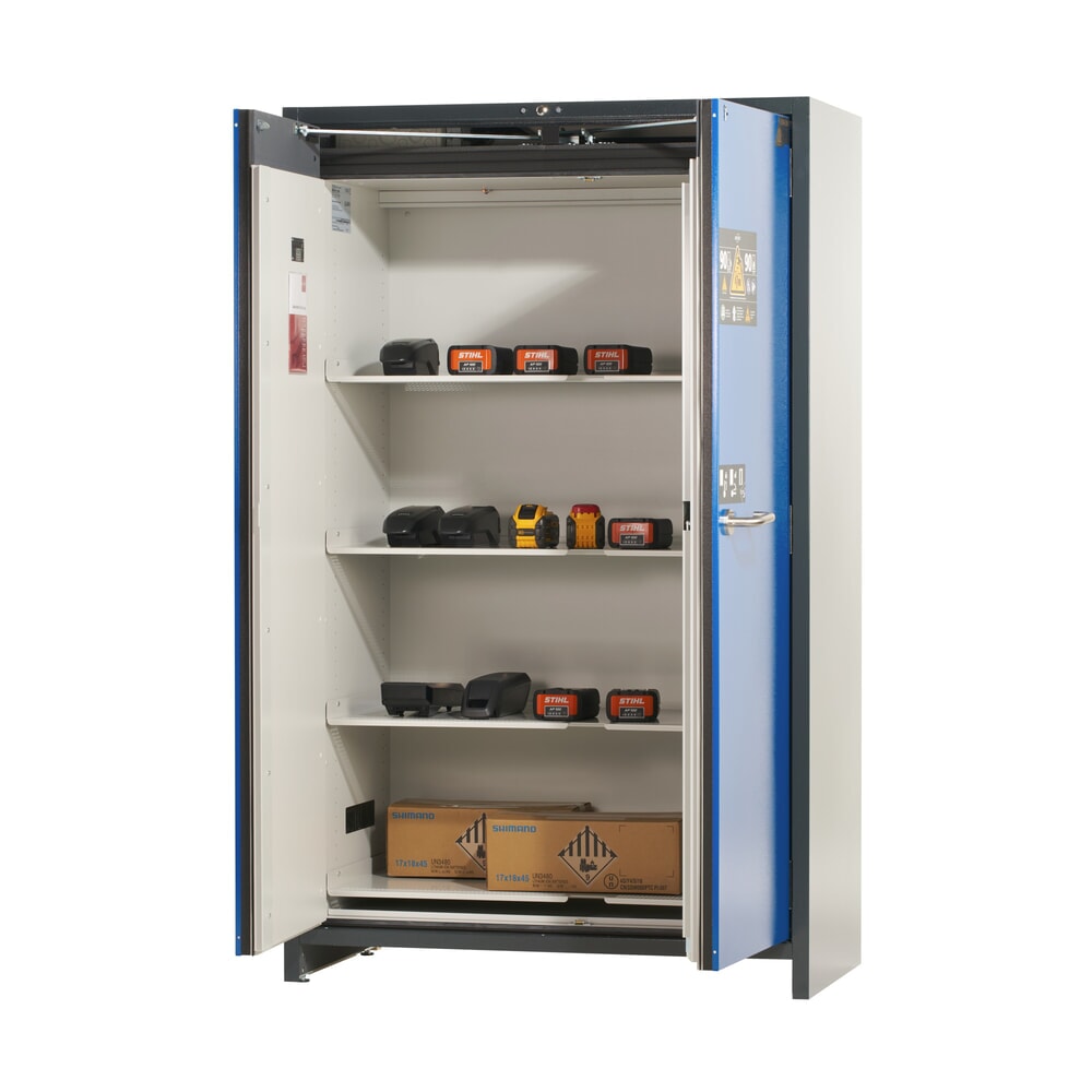 Productafbeelding nr. 6: Veiligheidskast asecos® type 90 voor lithium-ion accu’s ION-PRO-STORE, hxbxd 1.953x1.193x615 mm, 4x geperforeerde legborden, 1x bodemlekbak
